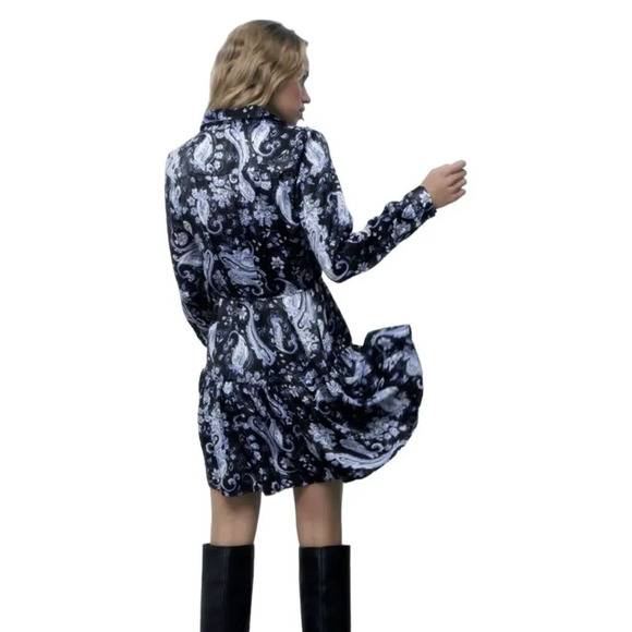 ZARA | Blue | PRINTED SHIRT DRESS - Picture 4 of 7